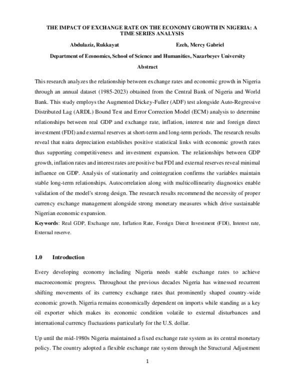 (PDF) THE IMPACT OF EXCHANGE RATE ON THE ECONOMY GROWTH IN NIGERIA: A ...