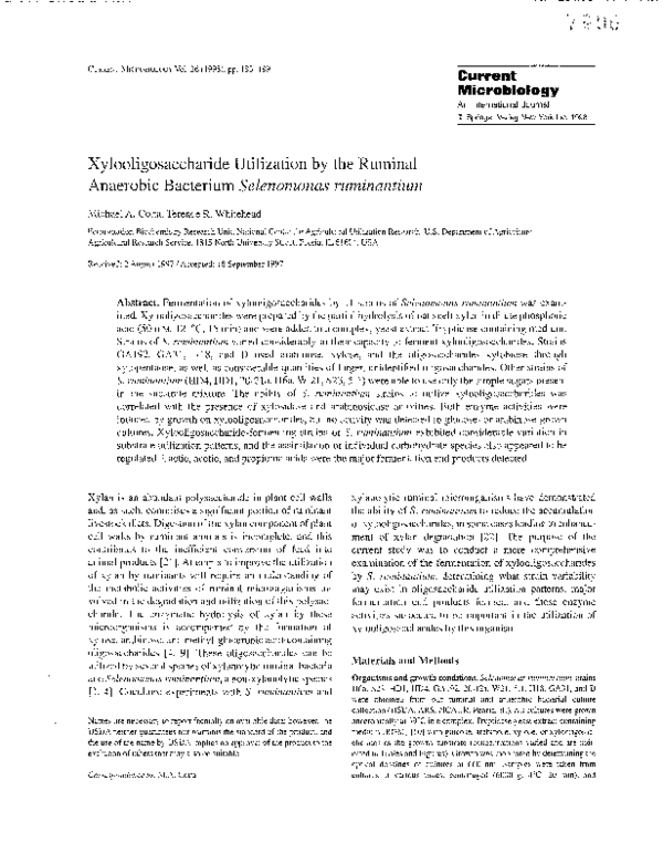 (PDF) Xylooligosaccharide Utilization by the Ruminal Anaerobic ...