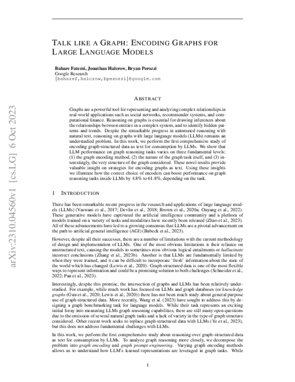 (PDF) Talk like a Graph: Encoding Graphs for Large Language Models