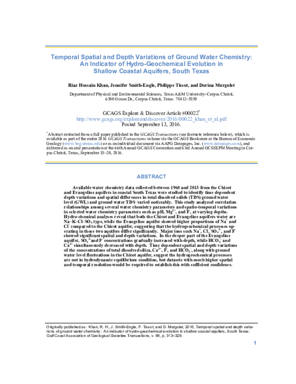 (PDF) Temporal Spatial and Depth Variations of Ground Water Chemistry ...