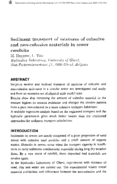 (PDF) Sediment Transport Of Mixtures Of CohesiveAnd Non-cohesive ...