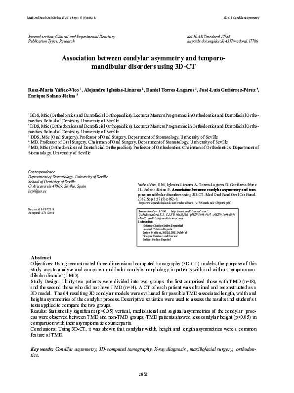 (PDF) Association between condylar asymmetry and Temporo- mandibular ...