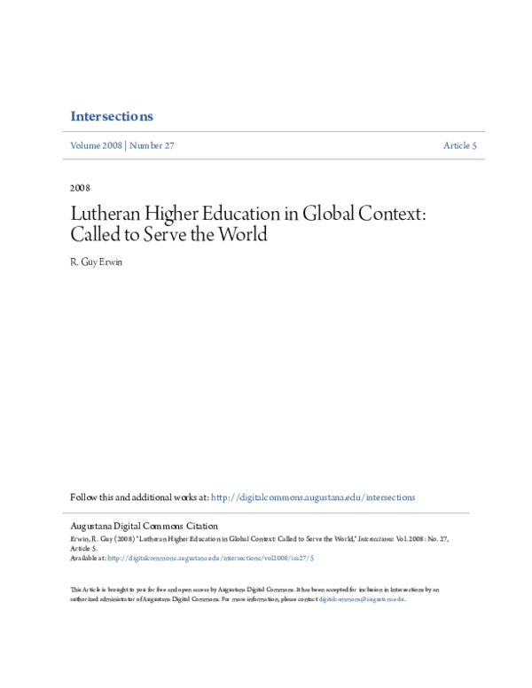 (PDF) Lutheran Higher Education in Global Context: Called to Serve the ...