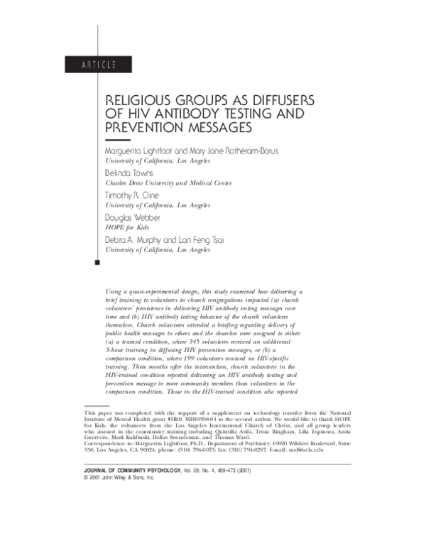 (PDF) Religious groups as diffusers of HIV antibody testing and ...
