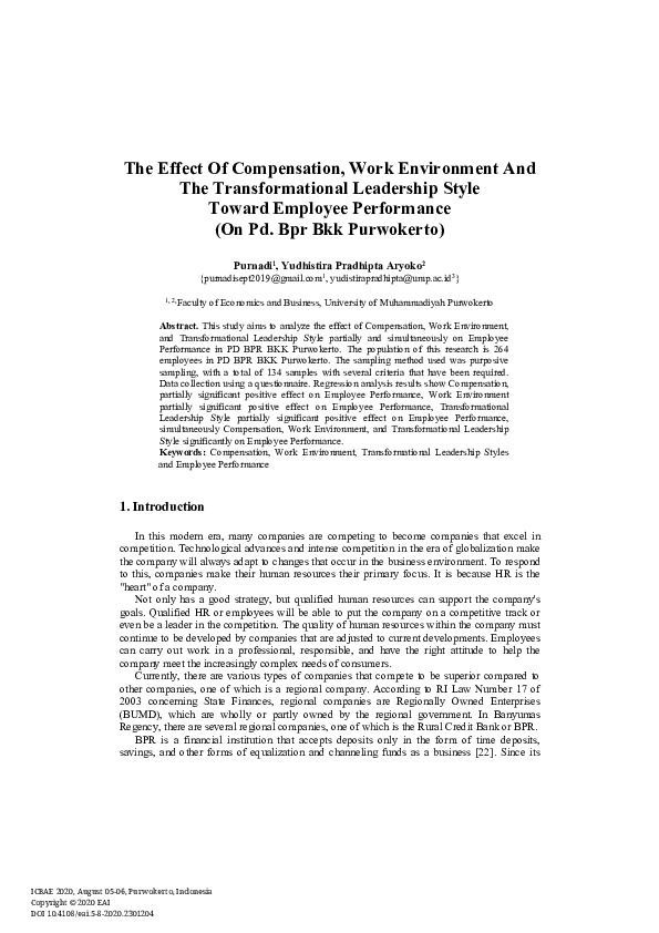 (PDF) The Effect Of Compensation, Work Environment And The ...