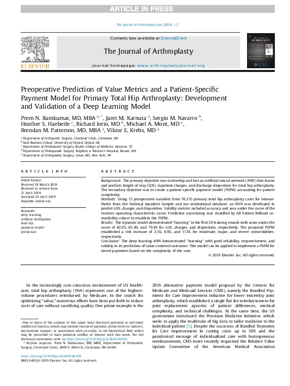 (PDF) Preoperative Prediction of Value Metrics and a Patient-Specific ...