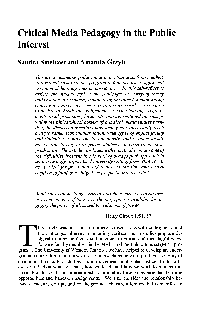 (PDF) Critical Media Pedagogy in the Public Interest