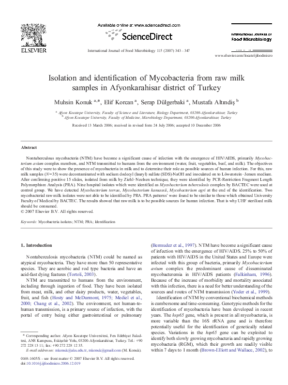 (PDF) Isolation and identification of Mycobacteria from raw milk ...