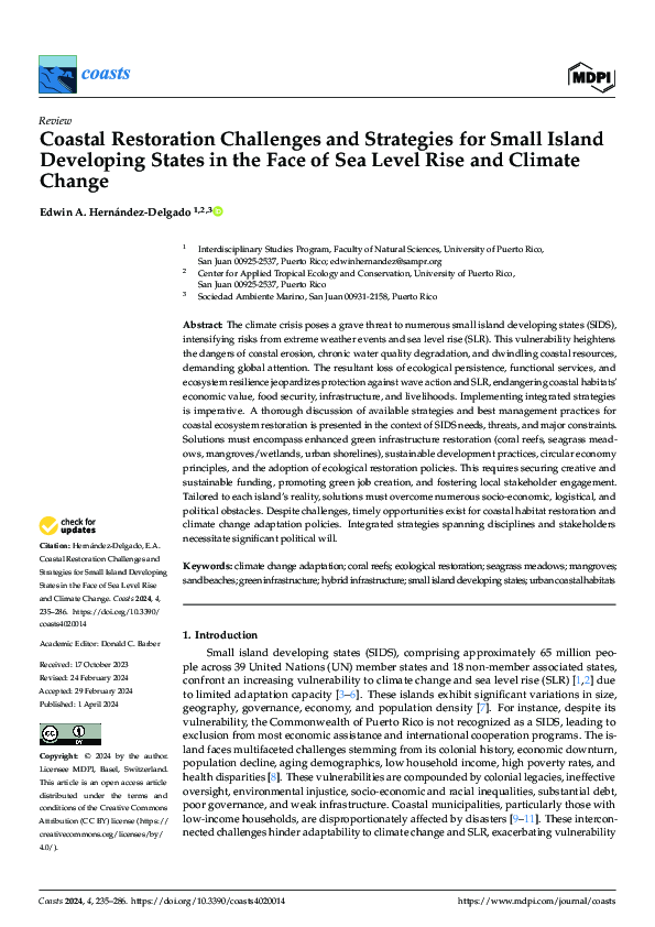 (PDF) Coastal Restoration Challenges and Strategies for Small Island ...