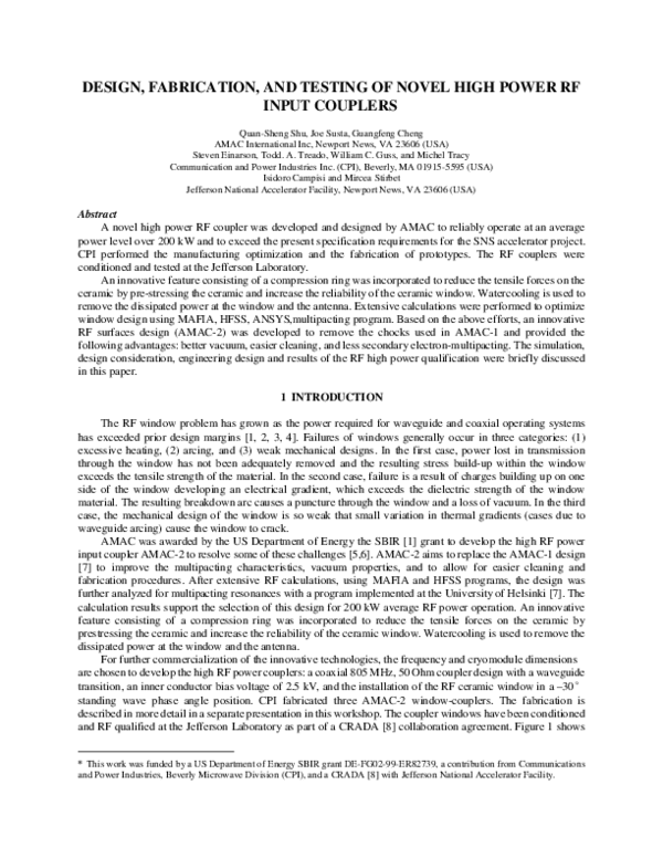 (PDF) DESIGN, FABRICATION, AND TESTING OF NOVEL HIGH POWER RF INPUT ...