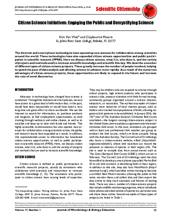 (PDF) Citizen Science Initiatives: Engaging the Public and Demystifying ...