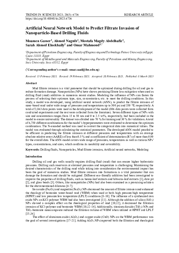 (PDF) Artificial Neural Network Model to Predict Filtrate Invasion of ...