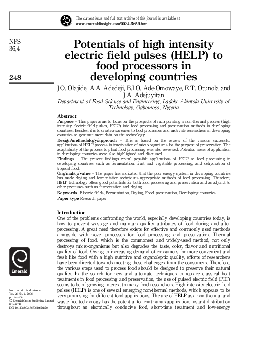 (PDF) Potentials of high intensity electric field pulses (HELP) to food ...
