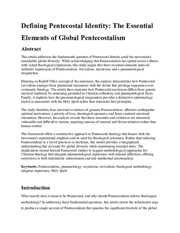 (PDF) Defining Pentecostal Identity: The Essential Elements of Global ...