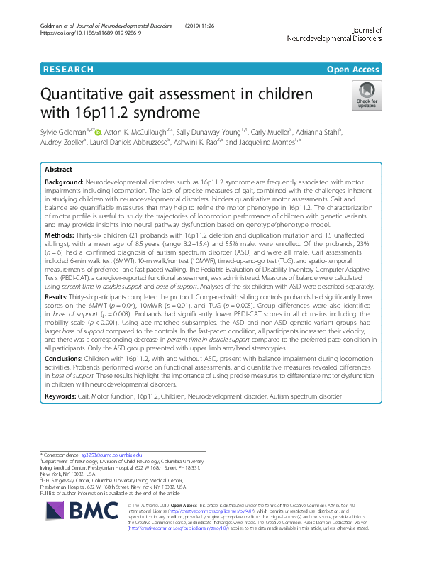 (PDF) Quantitative gait assessment in children with 16p11.2 syndrome