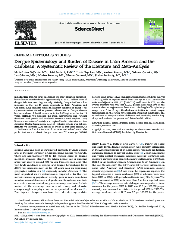 (PDF) Dengue Epidemiology and Burden of Disease in Latin America and ...