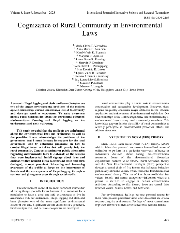 (PDF) Cognizance of Rural Community in Environmental Laws