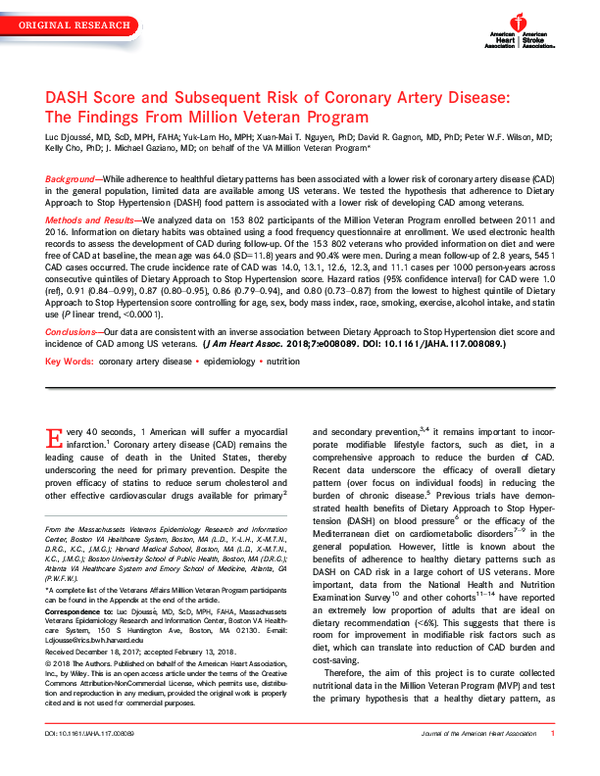 (PDF) DASH Score and Subsequent Risk of Coronary Artery Disease: The ...