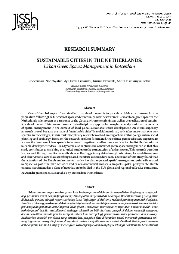(PDF) Sustainable Cities in the Netherlands: Urban Green Spaces ...