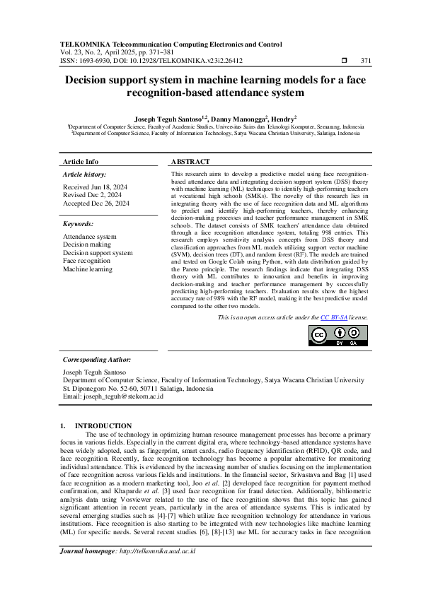(PDF) Decision support system in machine learning models for a face ...