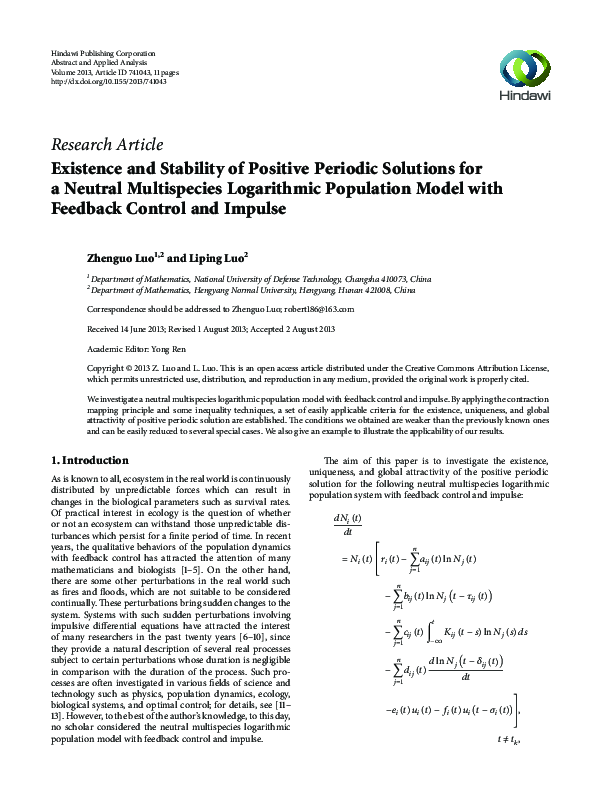 (PDF) Existence and Stability of Positive Periodic Solutions for a ...