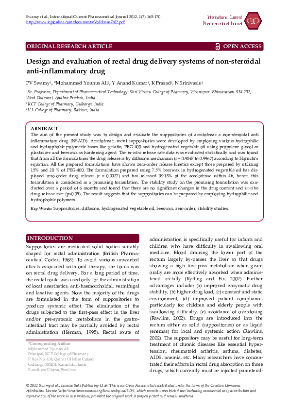 (PDF) Design and evaluation of rectal drug delivery systems of non ...