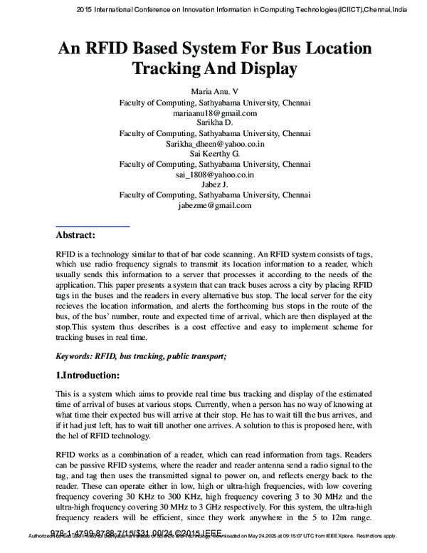 (PDF) An RFID Based System For Bus Location Tracking And Display