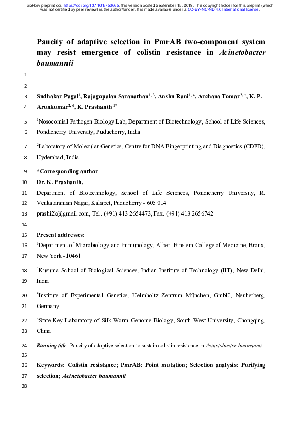 (PDF) Darwinian selection analysis of the two-component system PmrAB ...