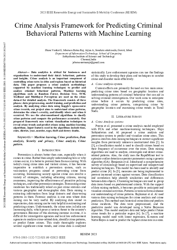 (PDF) Crime Analysis Framework for Predicting Criminal Behavioral ...