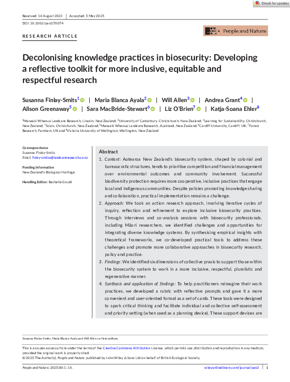 (PDF) Decolonising knowledge practices in biosecurity: Developing a ...