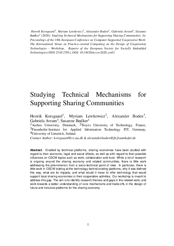 (PDF) Studying Technical Mechanisms for Supporting Sharing Communities