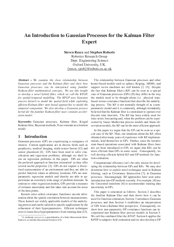 (PDF) An introduction to Gaussian processes for the Kalman filter expert