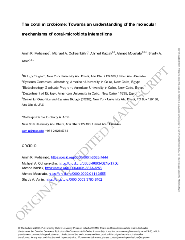 (PDF) The coral microbiome: towards an understanding of the molecular ...