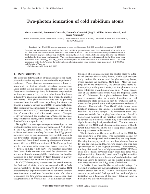 (PDF) Two-photon ionization of cold rubidium atoms