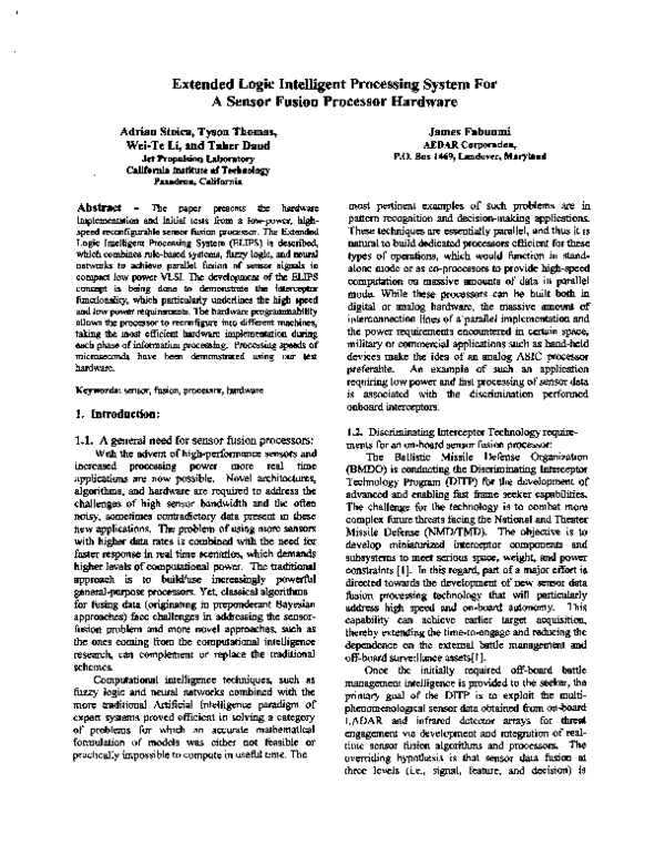 (PDF) Extended Logic Intelligent Processing System For A Sensor Fusion ...