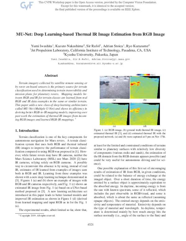 (PDF) MU-Net: Deep Learning-Based Thermal IR Image Estimation From RGB ...