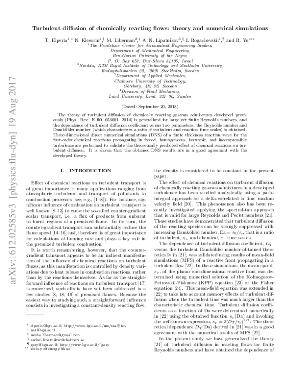 (PDF) Turbulent diffusion of chemically reacting flows: Theory and ...