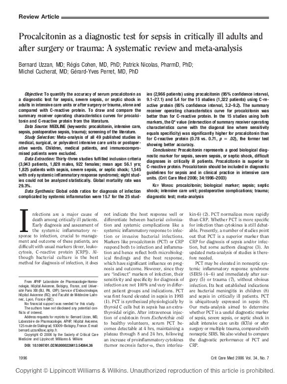 (PDF) Procalcitonin as a diagnostic test for sepsis in critically ill ...