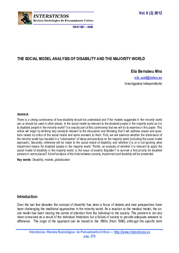 (PDF) The social model analysis of disability and the majority world