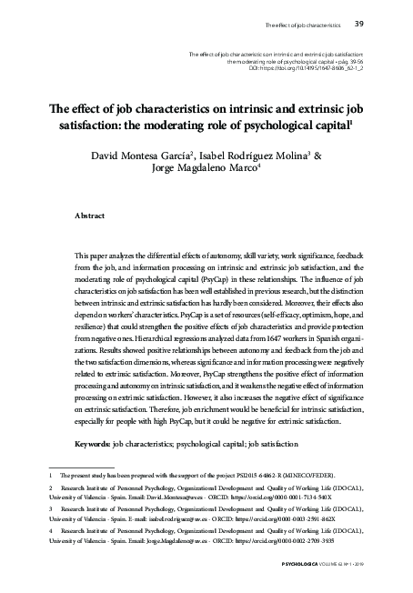 (PDF) The effect of job characteristics on intrinsic and extrinsic job ...