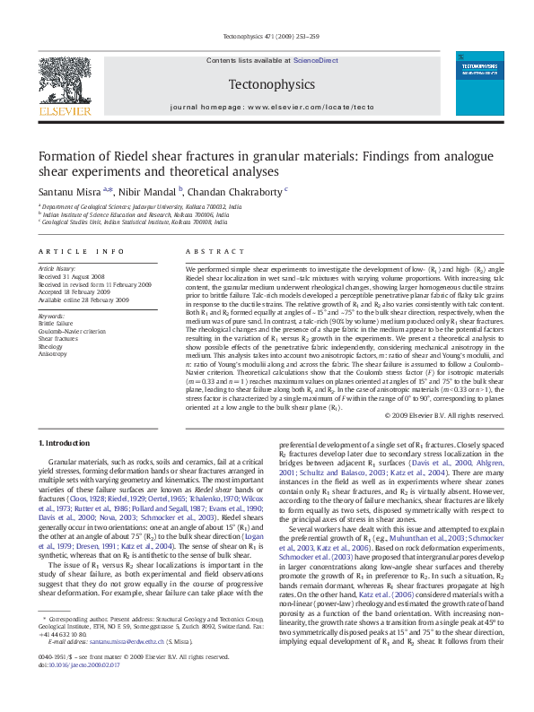 (PDF) Formation of Riedel shear fractures in granular materials ...