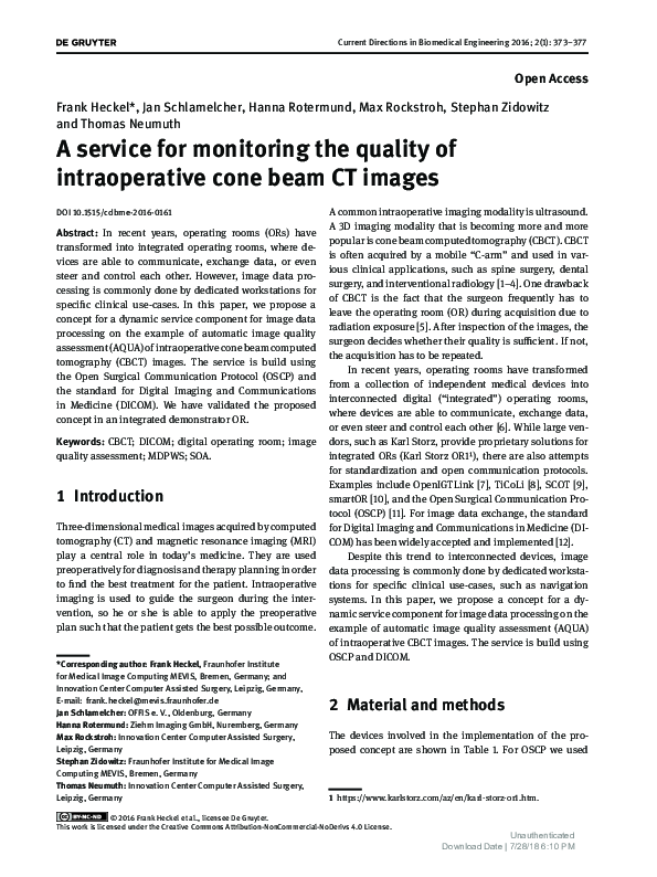 (PDF) A service for monitoring the quality of intraoperative cone beam ...