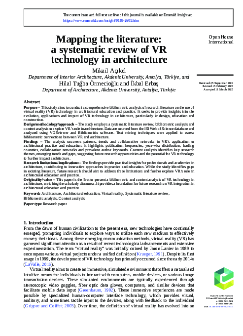 (PDF) Mapping the literature: a systematic review of VR technology in ...