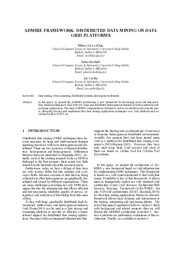 (PDF) Admire framework: Distributed data mining on data grid platforms