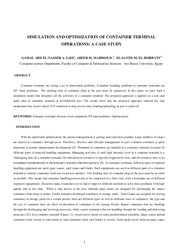 (PDF) Simulation and optimization of container terminal operations: a ...