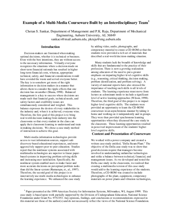 (PDF) Example of a Multi-Media Courseware Built by an Interdisciplinary ...