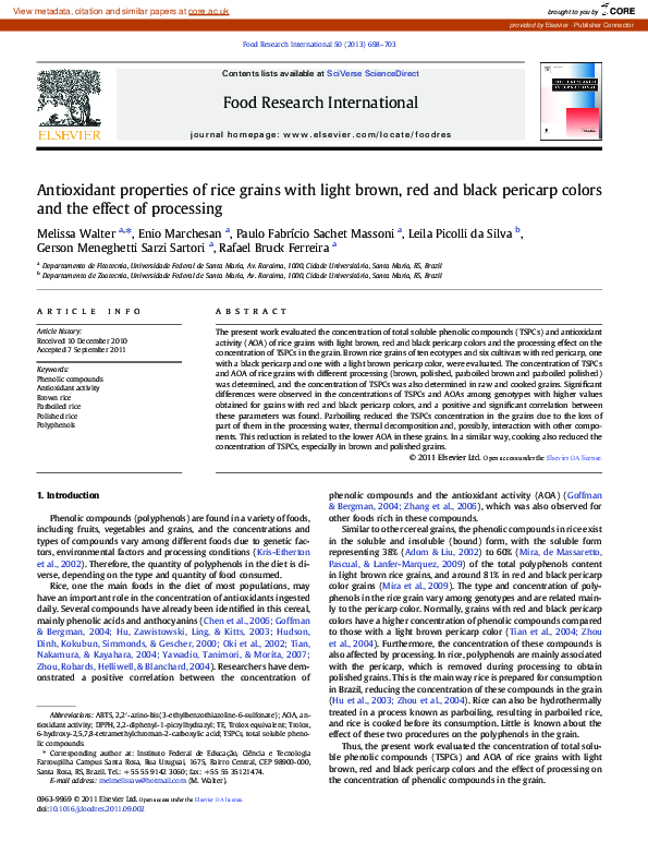 (PDF) Antioxidant properties of rice grains with light brown, red and ...