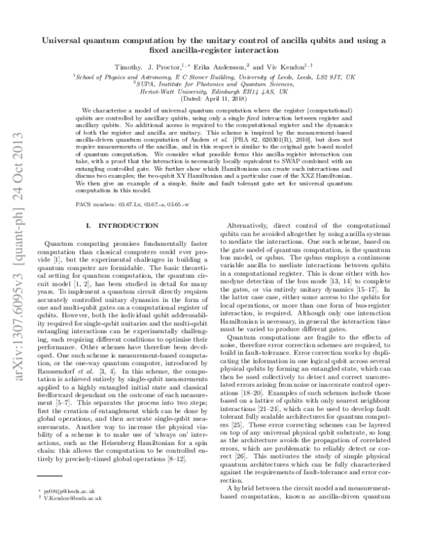 (PDF) Universal quantum computation by the unitary control of ancilla ...