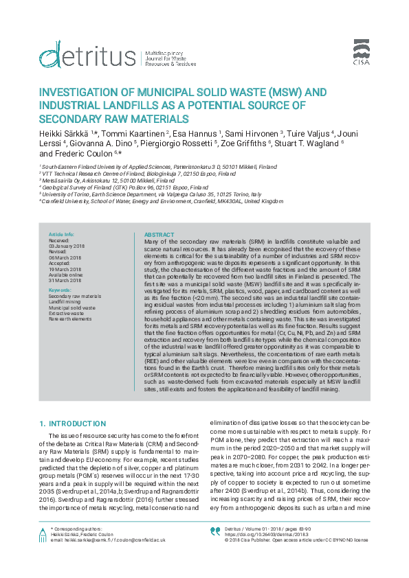 (PDF) Investigation of municipal solid waste (MSW) and industrial ...