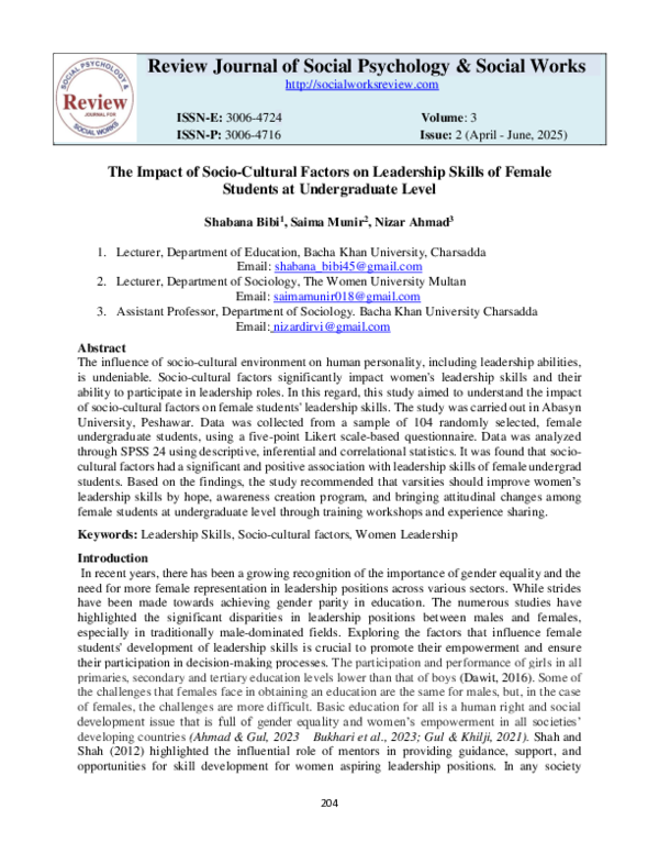 (PDF) Review Journal of Social Psychology & Social Works
